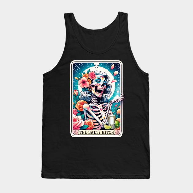 Salty Bitch Funny Tarot Card Tequila Baddie Tank Top by Visual Vibes